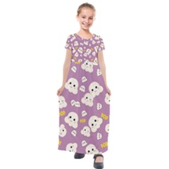Cute Kawaii Popcorn Pattern Kids  Short Sleeve Maxi Dress by Valentinaart