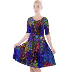 Colorful Waves                                                        Quarter Sleeve A-line Dress by LalyLauraFLM
