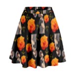 Girl With Roses And Anchors Black High Waist Skirt