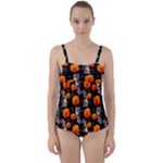 Girl With Roses And Anchors Black Twist Front Tankini Set