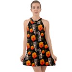 Girl With Roses And Anchors Black Halter Tie Back Chiffon Dress