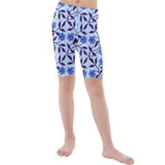 Blue Dot Floral Kids  Mid Length Swim Shorts by snowwhitegirl