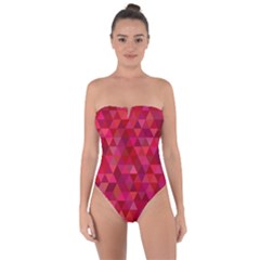 Maroon Dark Red Triangle Mosaic Tie Back One Piece Swimsuit