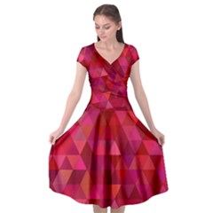 Maroon Dark Red Triangle Mosaic Cap Sleeve Wrap Front Dress