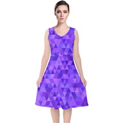 Purple Triangle Purple Background V-neck Midi Sleeveless Dress 