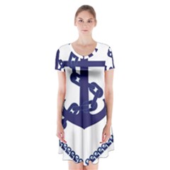 Anchor Chain Nautical Ocean Sea Short Sleeve V-neck Flare Dress