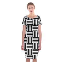 Basket Black Lines Stripes White Classic Short Sleeve Midi Dress by Sapixe
