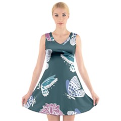 Butterfly Pattern Dead Death Rose V-neck Sleeveless Dress by Sapixe