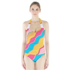 Cake Color Palette Painting Halter Swimsuit