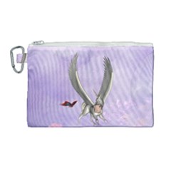 Cute Little Pegasus With Butterflies Canvas Cosmetic Bag (large) by FantasyWorld7