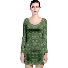 Damask Green Long Sleeve Bodycon Dress by vintage2030