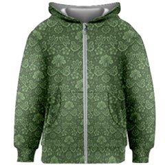 Damask Green Kids Zipper Hoodie Without Drawstring by vintage2030