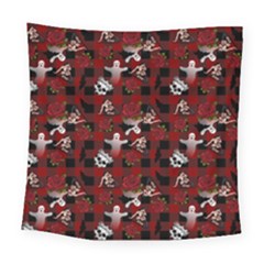 Gothic Woman Rose Bats Pattern Square Tapestry (large)