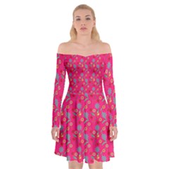 Vintage Floral Pink Off Shoulder Skater Dress by snowwhitegirl