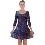 Fractal Art Artwork Globular Quarter Sleeve Skater Dress