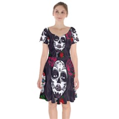 Mexican Skull Lady Short Sleeve Bardot Dress by snowwhitegirl