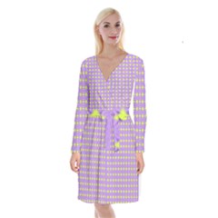 Pastel Mod Purple Yellow Circles Long Sleeve Velvet Front Wrap Dress by BrightVibesDesign
