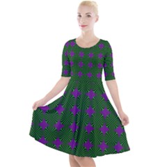 Mod Green Purple Circles Pattern Quarter Sleeve A-line Dress by BrightVibesDesign