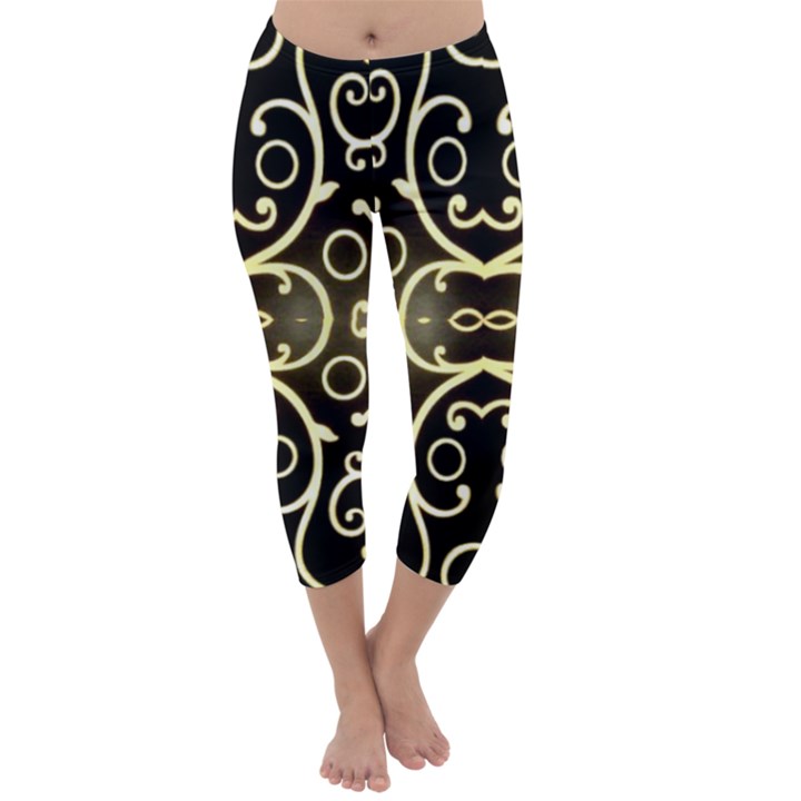 Black embossed swirls in gold By FlipStylez Designs Capri Winter Leggings 