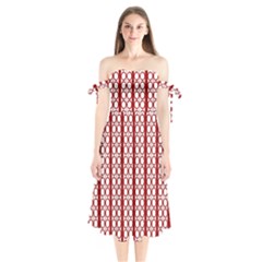 Circles Lines Red White Pattern Shoulder Tie Bardot Midi Dress by BrightVibesDesign