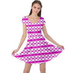 Circles Lines Bright Pink Modern Pattern Cap Sleeve Dress by BrightVibesDesign