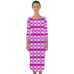 Circles Lines Bright Pink Modern Pattern Quarter Sleeve Midi Bodycon Dress by BrightVibesDesign