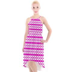 Circles Lines Bright Pink Modern Pattern High-low Halter Chiffon Dress  by BrightVibesDesign