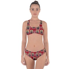 Mona Lisa Frame Pattern Red Criss Cross Bikini Set by snowwhitegirl