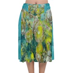 Bloom In Vintage Ornate Style Velvet Flared Midi Skirt by pepitasart