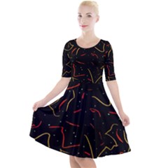 Lines Abstract Print Quarter Sleeve A-line Dress by dflcprints