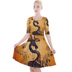 Funny Steampunk Giraffe With Hat Quarter Sleeve A-line Dress by FantasyWorld7