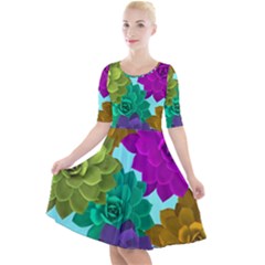 Flowers Stamping Pattern Reason Quarter Sleeve A-line Dress by Simbadda