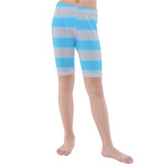 Bold Stripes Turquoise Pattern Kids  Mid Length Swim Shorts by BrightVibesDesign
