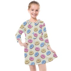 Donuts Pattern Kids  Quarter Sleeve Shirt Dress by Valentinaart