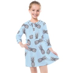 Pineapple Pattern Kids  Quarter Sleeve Shirt Dress by Valentinaart