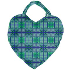 Mod Blue Green Square Pattern Giant Heart Shaped Tote by BrightVibesDesign