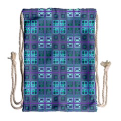 Mod Purple Green Turquoise Square Pattern Drawstring Bag (large)