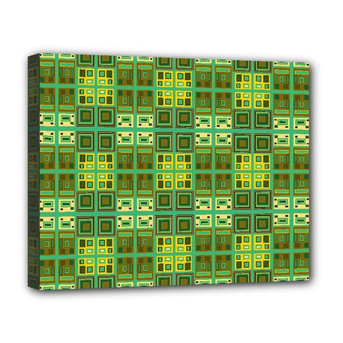 Mod Yellow Green Squares Pattern Deluxe Canvas 20  X 16  (stretched)