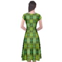 Mod Yellow Green Squares Pattern Cap Sleeve Wrap Front Dress View2