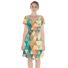 Background Geometric Triangle Short Sleeve Bardot Dress by Simbadda