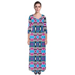 Blue Pink Shapes Rows Jpg                                                         Quarter Sleeve Maxi Dress