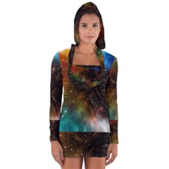 Universe Galaxy Sun Star Movement Long Sleeve Hooded T-shirt by Simbadda