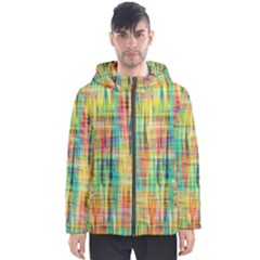 Yellow Blue Red Stripes                                                        Men s Hooded Puffer Jacket by LalyLauraFLM