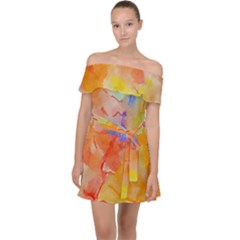 Orange Red Yellow Watercolors Texture                                                      Off Shoulder Chiffon Dress by LalyLauraFLM