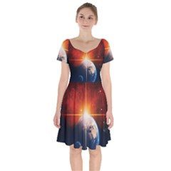 Earth Globe Planet Space Universe Short Sleeve Bardot Dress by Celenk