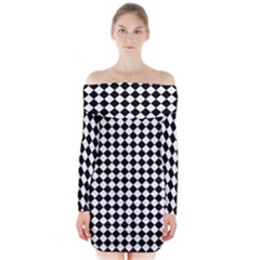 Chessboard 18x18 Rotated 45 40 Pixels Long Sleeve Off Shoulder Dress by ChastityWhiteRose