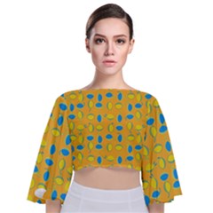 Lemons Ongoing Pattern Texture Tie Back Butterfly Sleeve Chiffon Top