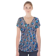 Peacock Pattern Close Up Plumage Short Sleeve Front Detail Top by Celenk