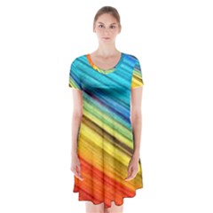 Rainbow Short Sleeve V-neck Flare Dress by NSGLOBALDESIGNS2