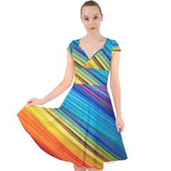 Rainbow Cap Sleeve Front Wrap Midi Dress by NSGLOBALDESIGNS2